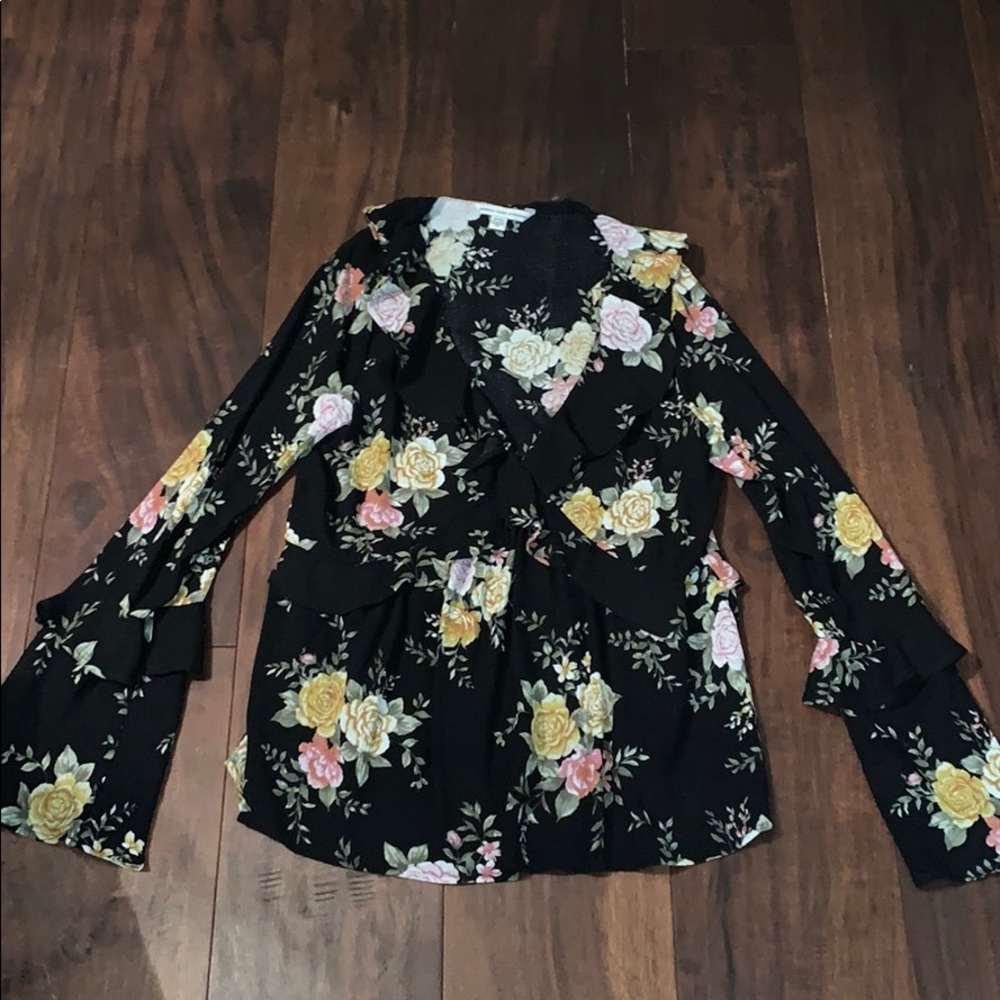 Black floral long sleeve blouse